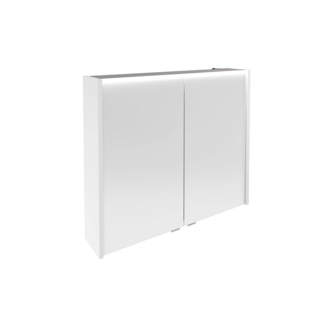 Weißer Spiegelschrank mit zwei Türen.
