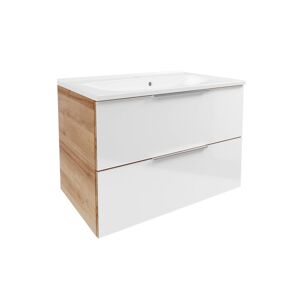 Waschbecken mit Unterschrank 'B.Brillant' braun, weiß glänzend 80 x 56 x 50 cm