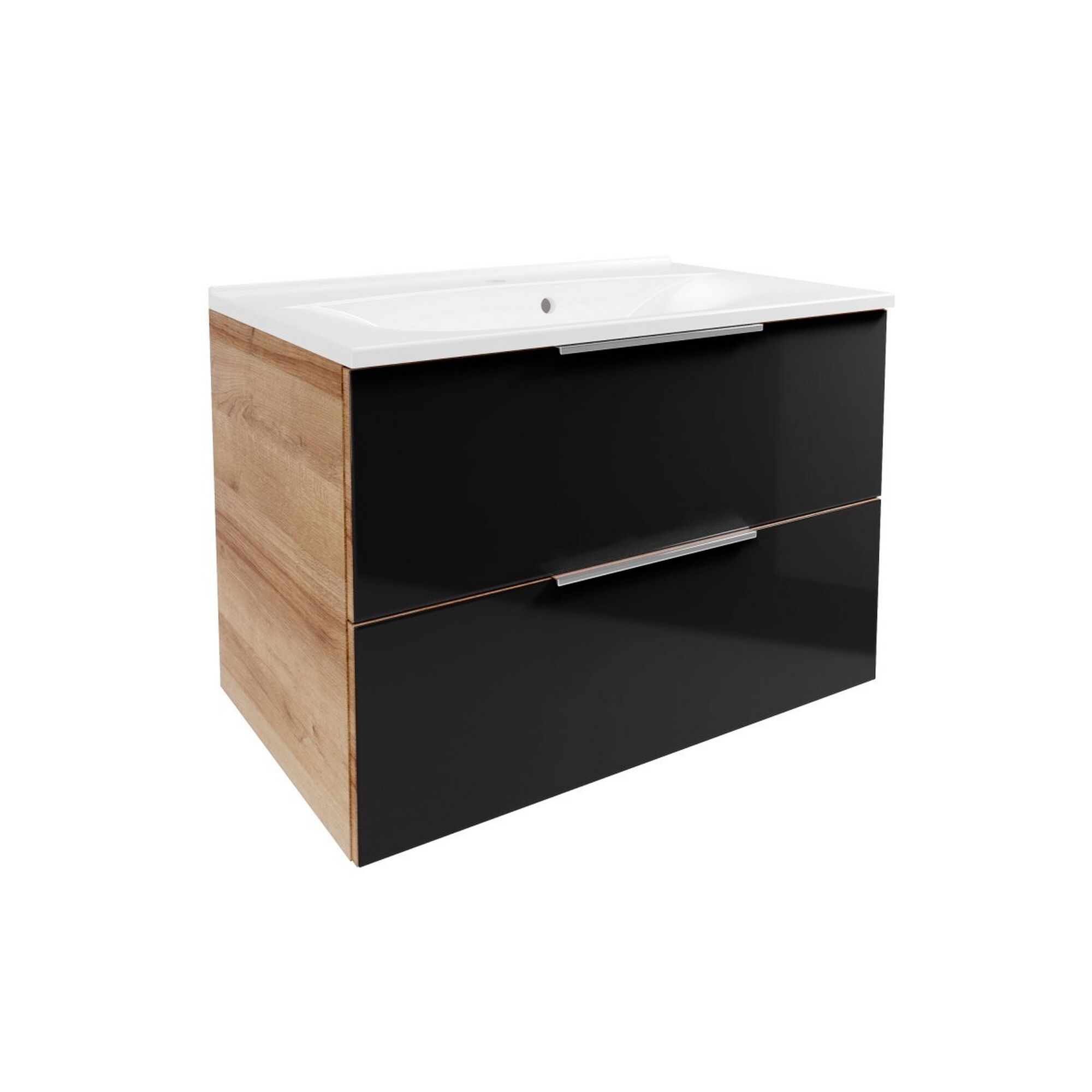 Waschbeckenunterschrank mit zwei Schubladen und weißer Keramikplatte
