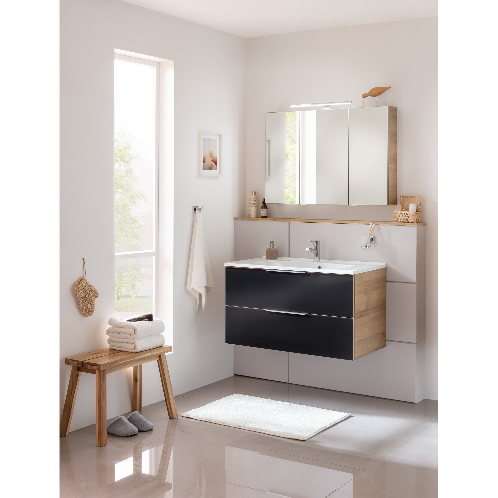Waschbecken mit Unterschrank 'B.Brillant' Asteiche/Anthrazit 100 x 56 x 50 cm + product picture