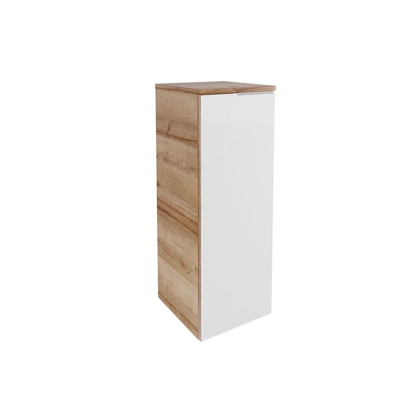 Weißer Hochschrank mit Holzdekor