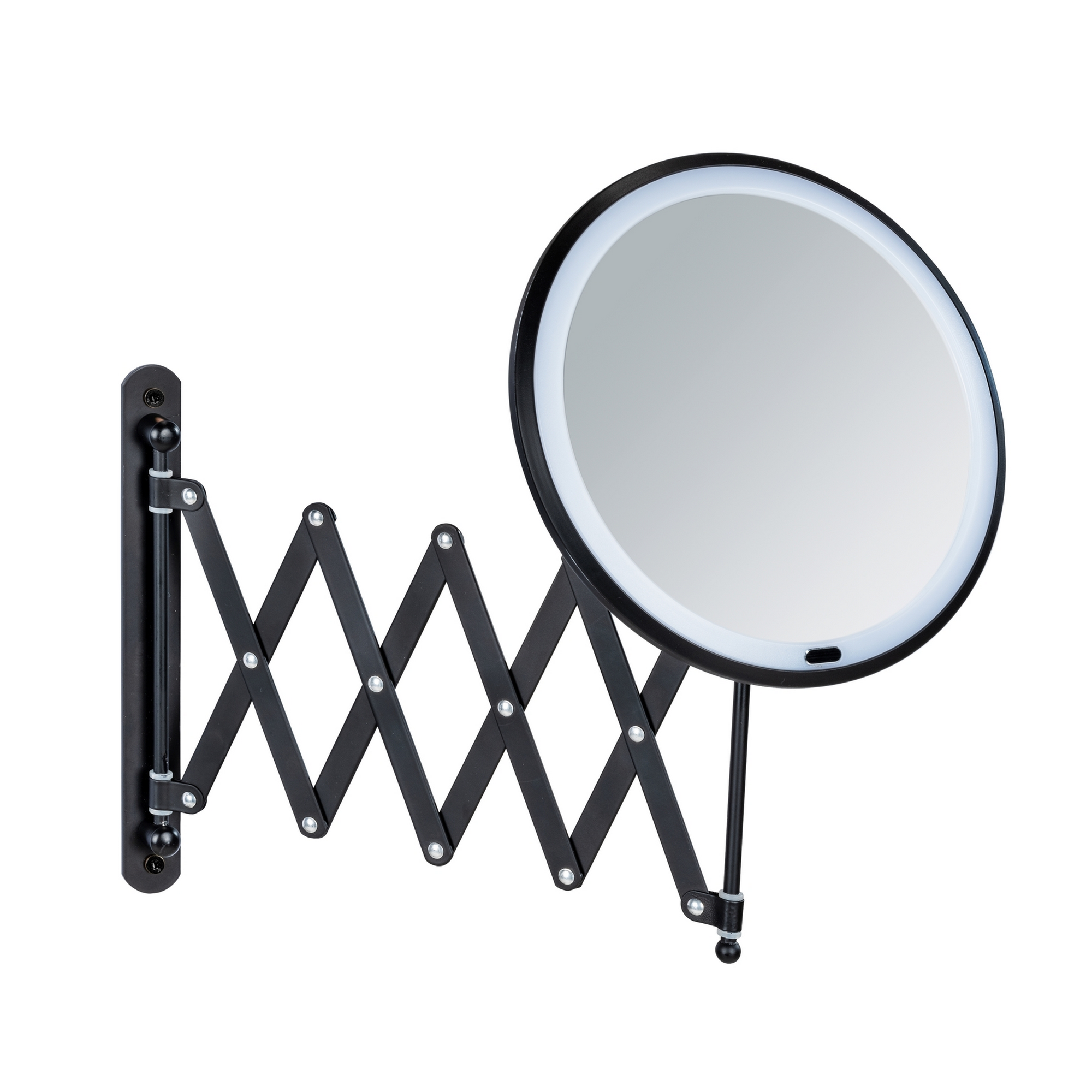 Teleskop-Wandspiegel 'Barona' mit LED, schwarz matt Ø 20 cm, matt Ø 20 cm, mit 5-fach Vergrößerung + product picture