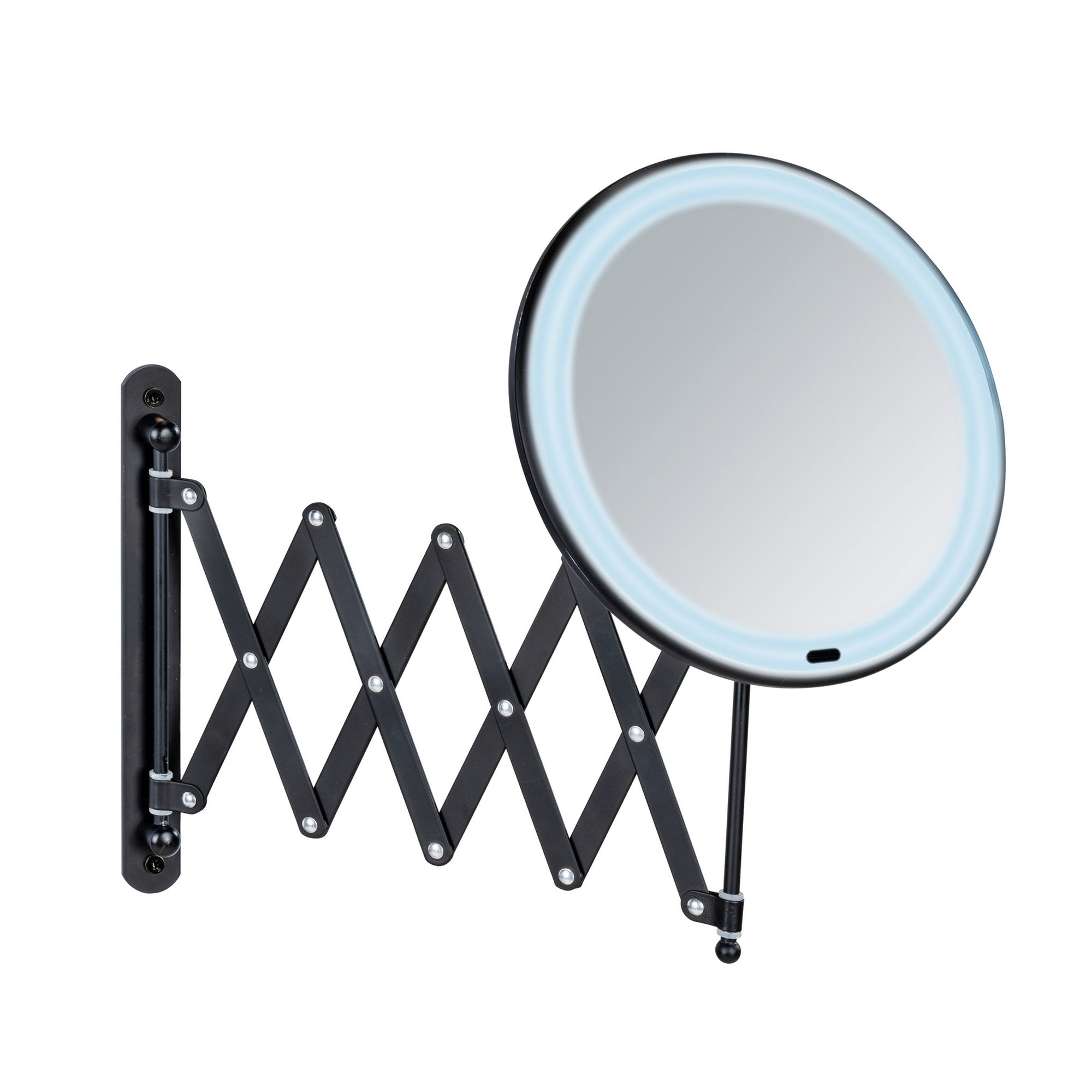 Teleskop-Wandspiegel 'Barona' mit LED, schwarz matt Ø 20 cm, matt Ø 20 cm, mit 5-fach Vergrößerung + product picture