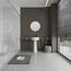 Modernes Badezimmer mit Waschbecken, Spiegel und Dusche.
