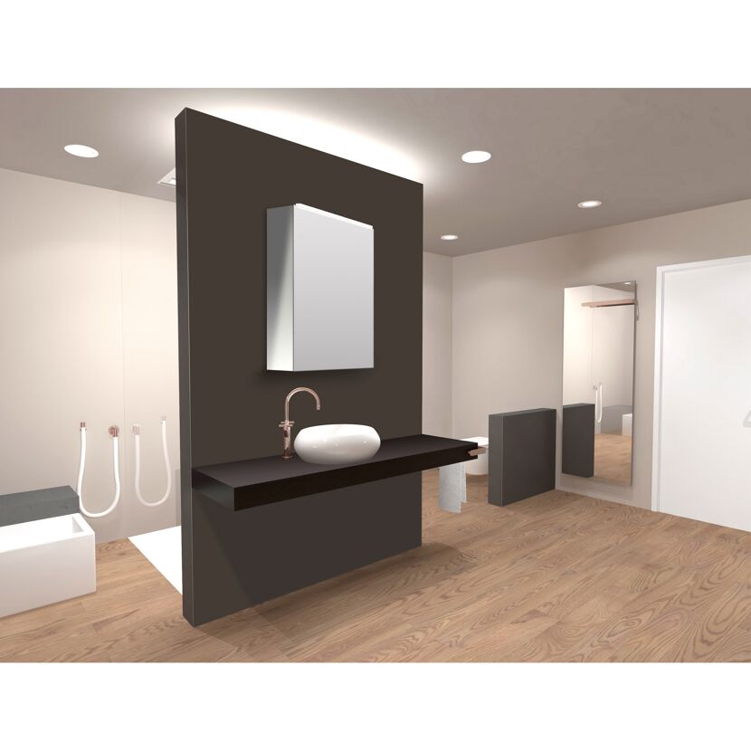 Badezimmer mit Waschbecken und Spiegelschrank