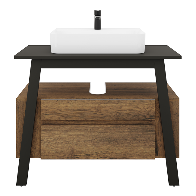 Bild von Waschbecken mit Unterschrank 'OPTIpremio 2500maxus' braun, schwarz matt 100,4 x 92,9 x 48,5 cm