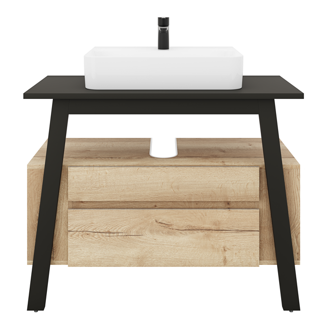Bild von Waschbecken mit Unterschrank 'OPTIpremio 2500maxus' braun, schwarz matt 100,4 x 92,9 x 48,5 cm