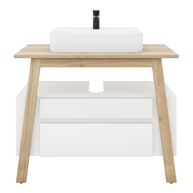 Bild von Waschbecken mit Unterschrank 'OPTIpremio 2500maxus' braun, weiß matt 100,4 x 92,9 x 48,5 cm