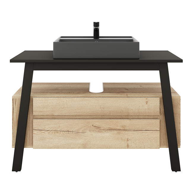 Bild von Waschbecken mit Unterschrank 'OPTIpremio 2500maxus' braun, schwarz matt 120,4 x 90,9 x 48,5 cm