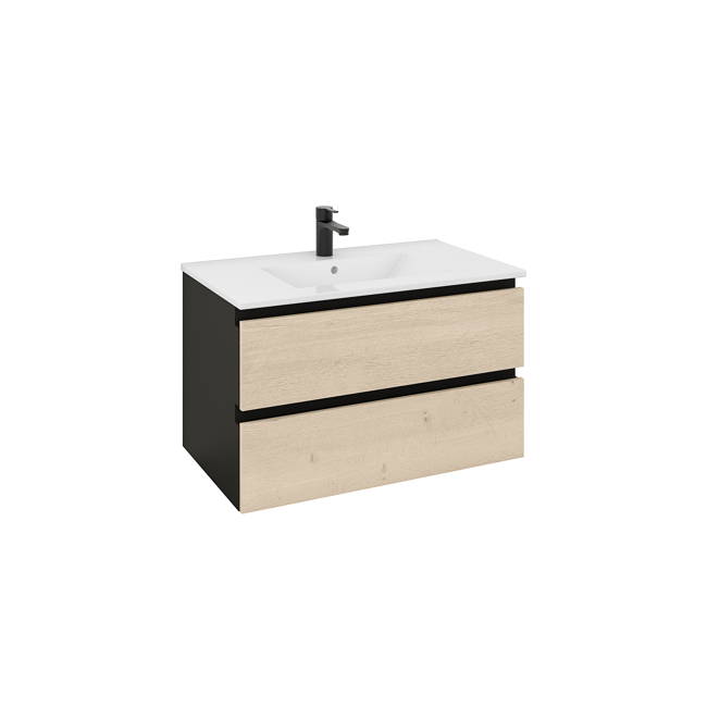 Bild von Waschbecken mit Unterschrank 'OPTIpremio 2510clarus' braun, schwarz matt 82 x 47,8 x 47 cm