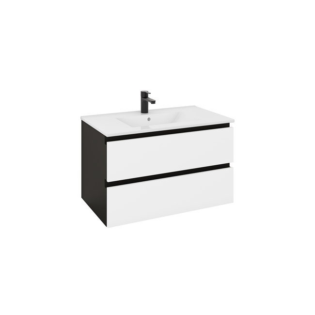 Bild von Waschbecken mit Unterschrank 'OPTIpremio 2510clarus' weiß, schwarz matt 82 x 47,8 x 47 cm