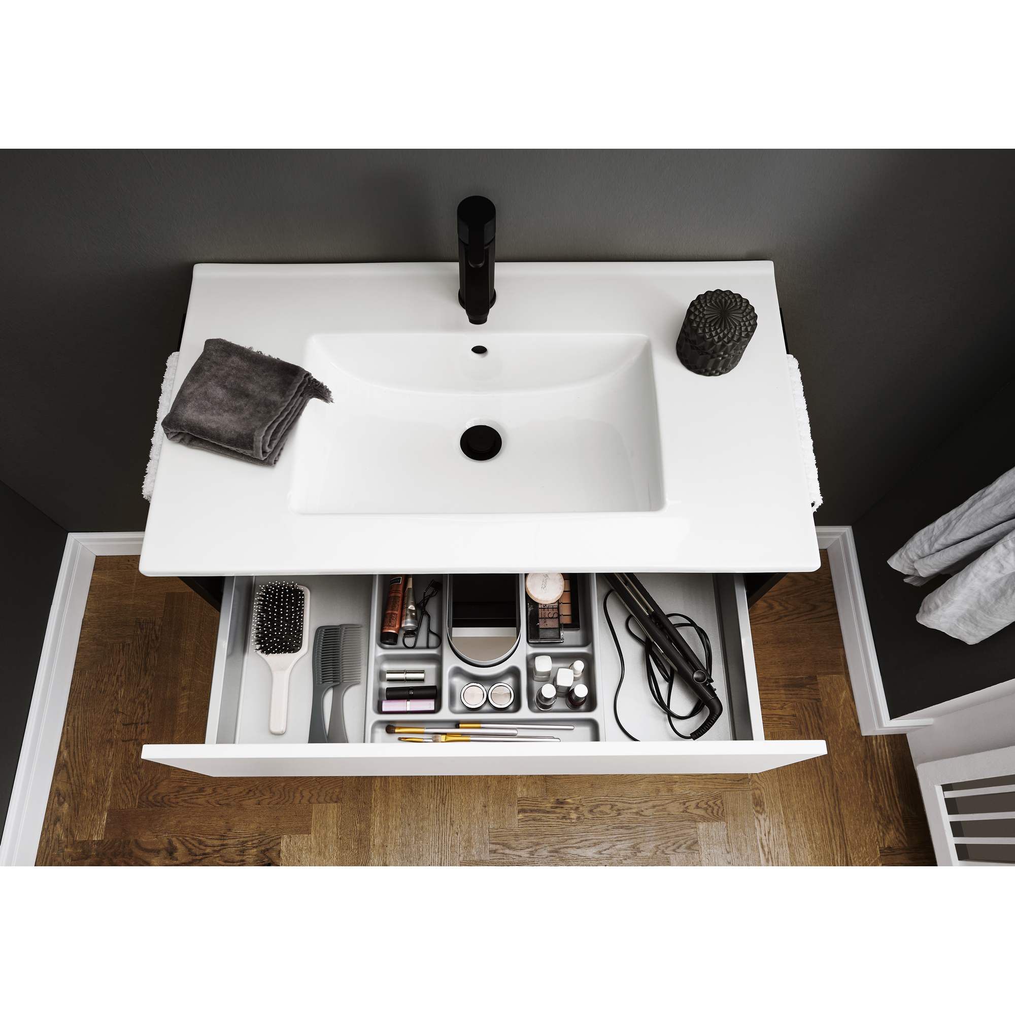 Waschtischunterschrank 'OPTIpremio 2510clarus' weiß, schwarz 82 x 47,8 x 47 cm + product picture