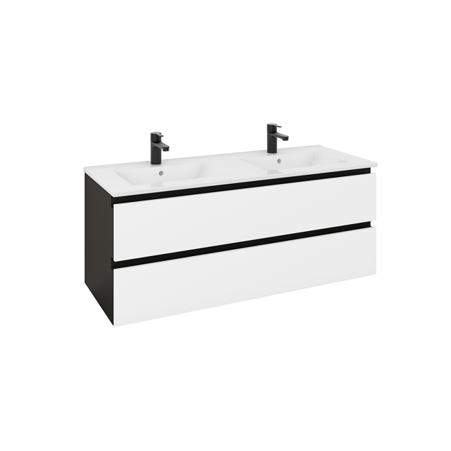 Bild von Waschbecken mit Unterschrank 'OPTIpremio 2510clarus' weiß, schwarz matt 122 x 47,8 x 47 cm