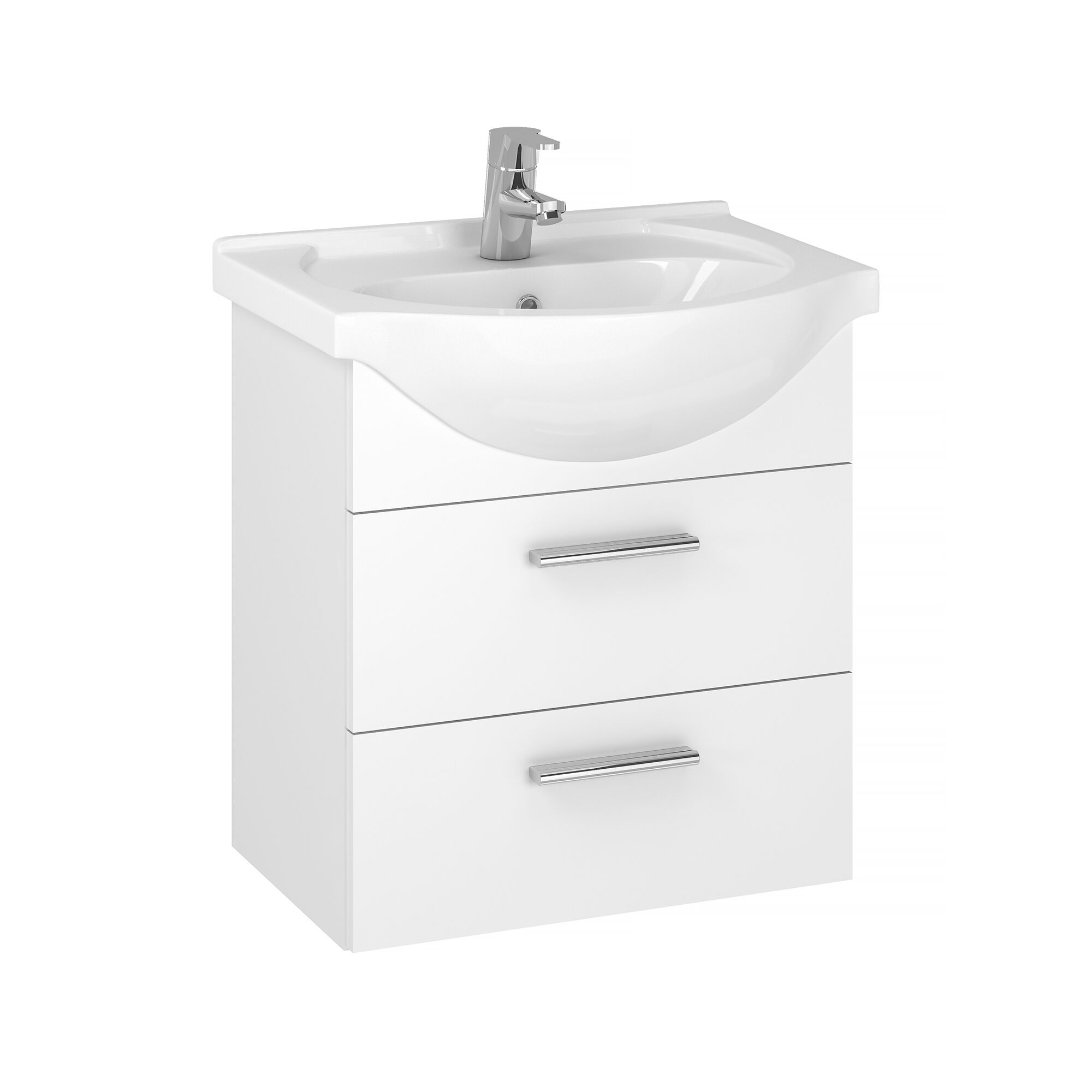 Weißer Waschbeckenunterschrank mit zwei Schubladen und Waschbecken