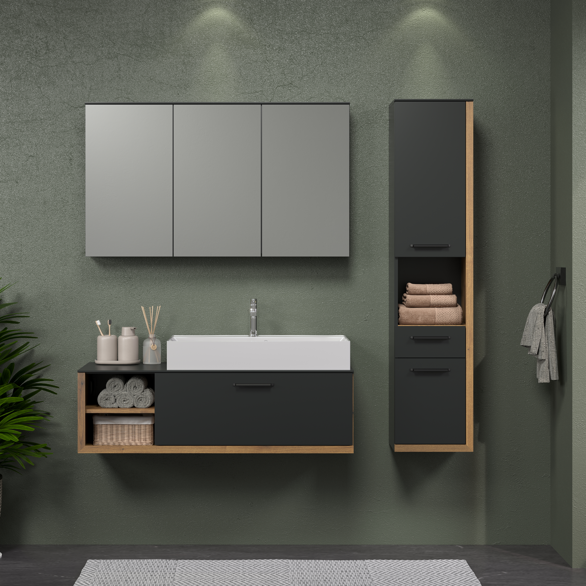 Waschbecken mit Unterschrank 'Synnax' anthrazit 120 x 48 x 45 cm