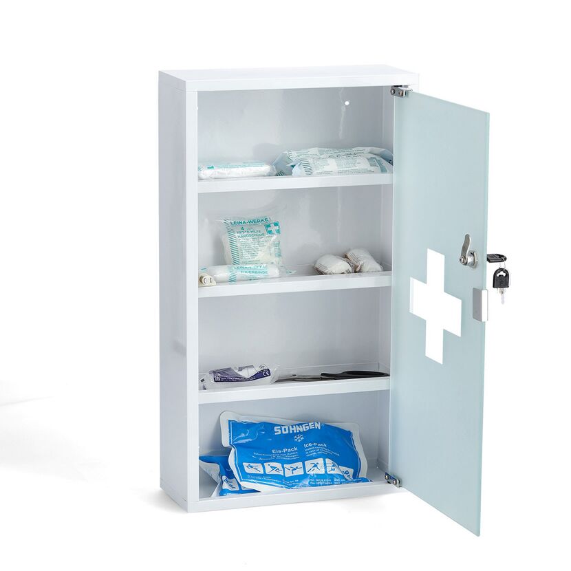 Medizinschrank weiß Metall/Glas 30 x 60 x 12 cm