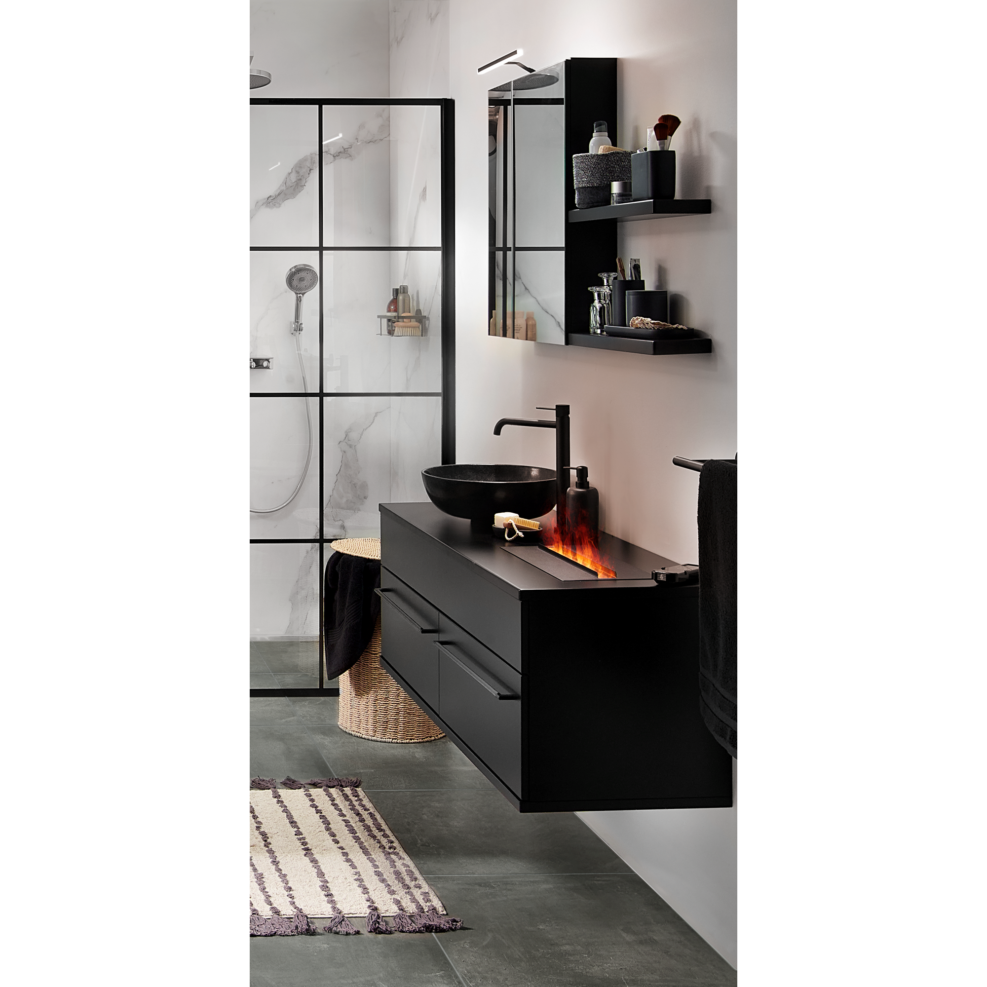 Wandregal-Set 'Cool Fire' schwarz 30 x 2,5 x 16 cm 2-teilig