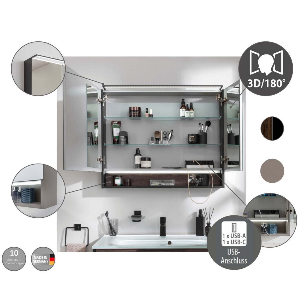 LED-Spiegelschrank 'B.Paris' schwarz matt 70 x 71,8 x 15,6 cm