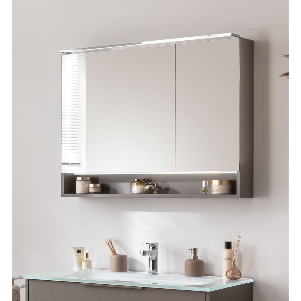 LED-Spiegelschrank 'B.Paris' grau 90 x 71,8 x 15,6 cm