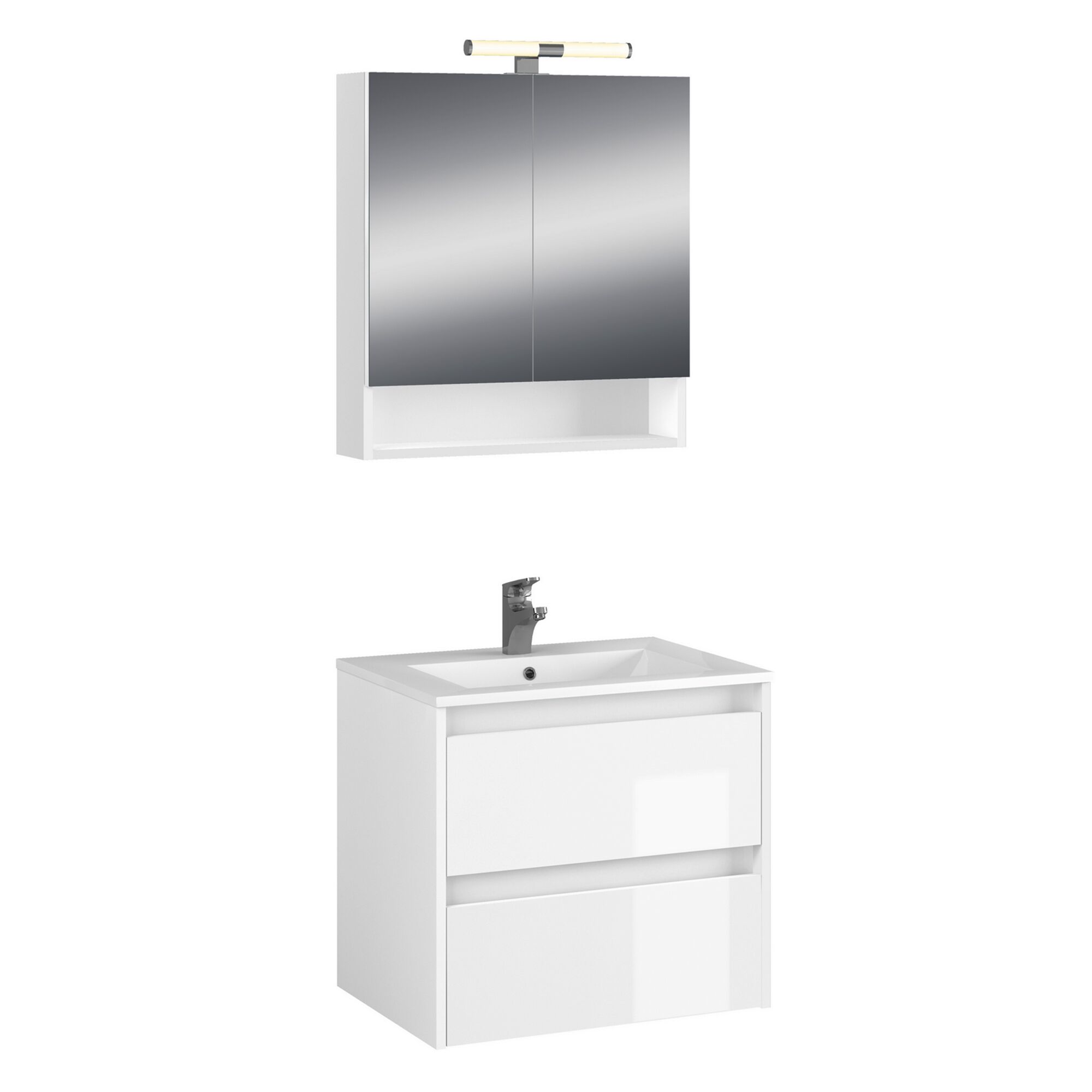 Weißer Waschtisch mit Spiegelschrank