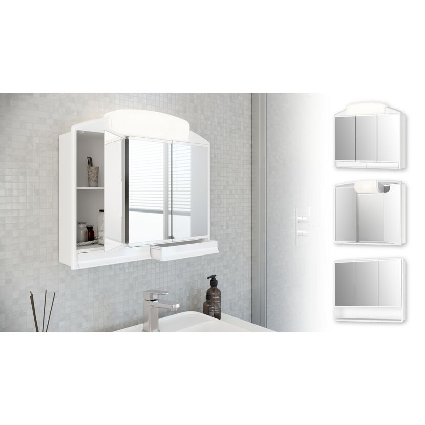 Weißer Spiegelschrank über Waschbecken im Badezimmer