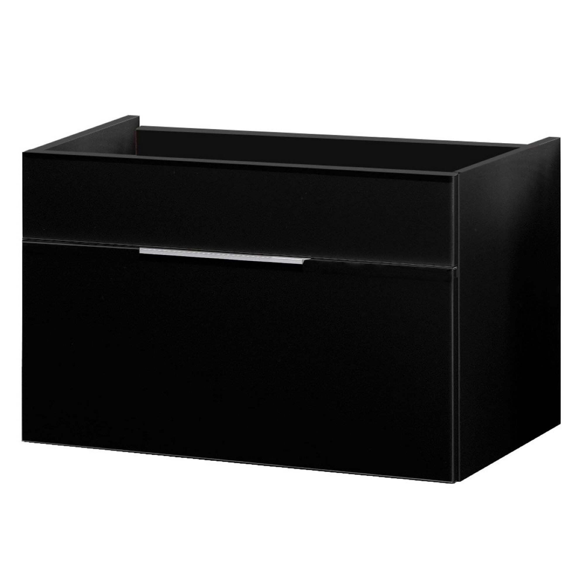 Schwarzer Waschtischunterschrank mit silbernem Griff