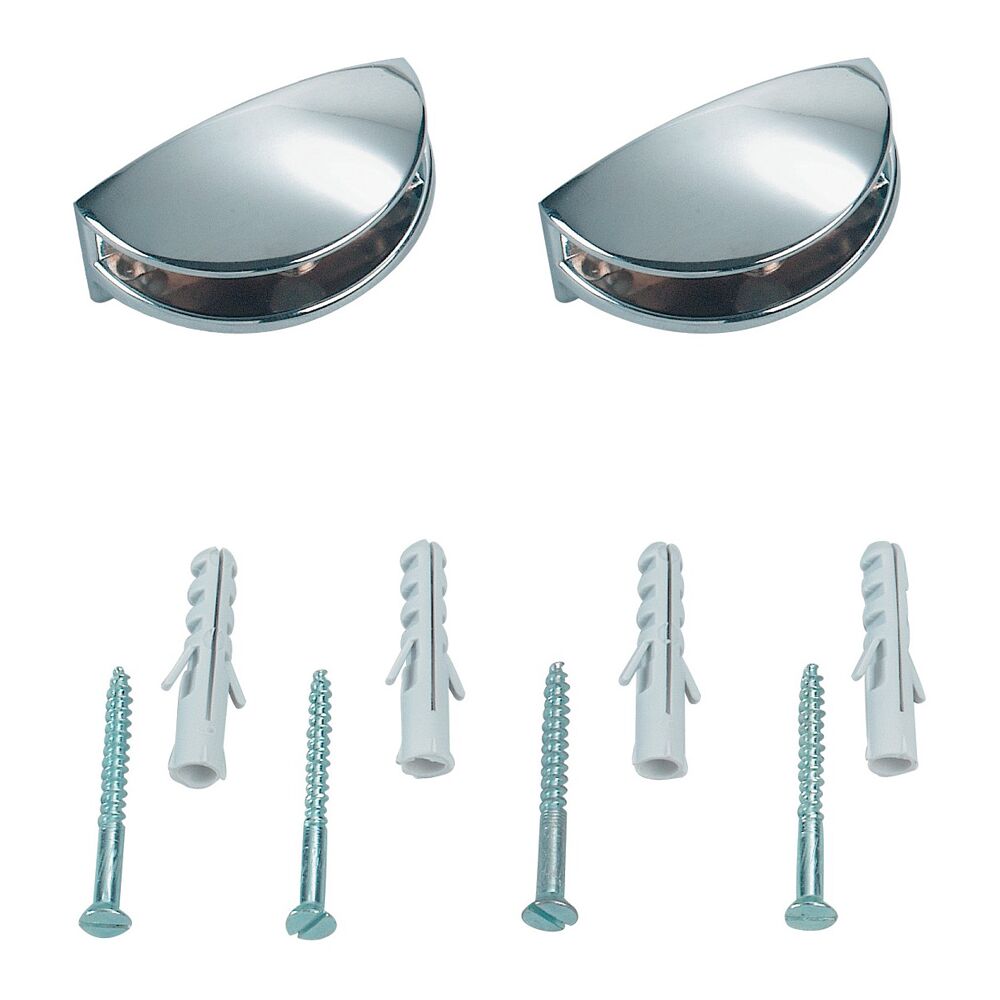 Zwei verchromte Glasbodenhalter und Schrauben