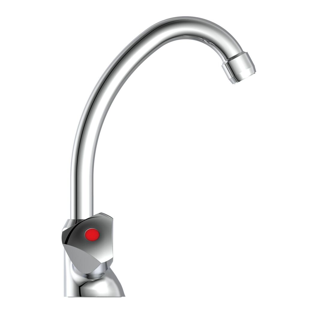Chrom Wasserhahn mit rotem Knopf