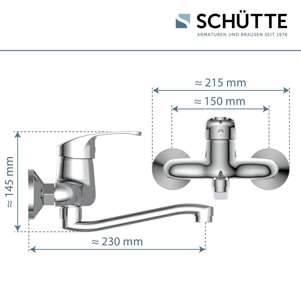 Chromarmatur mit Maßen