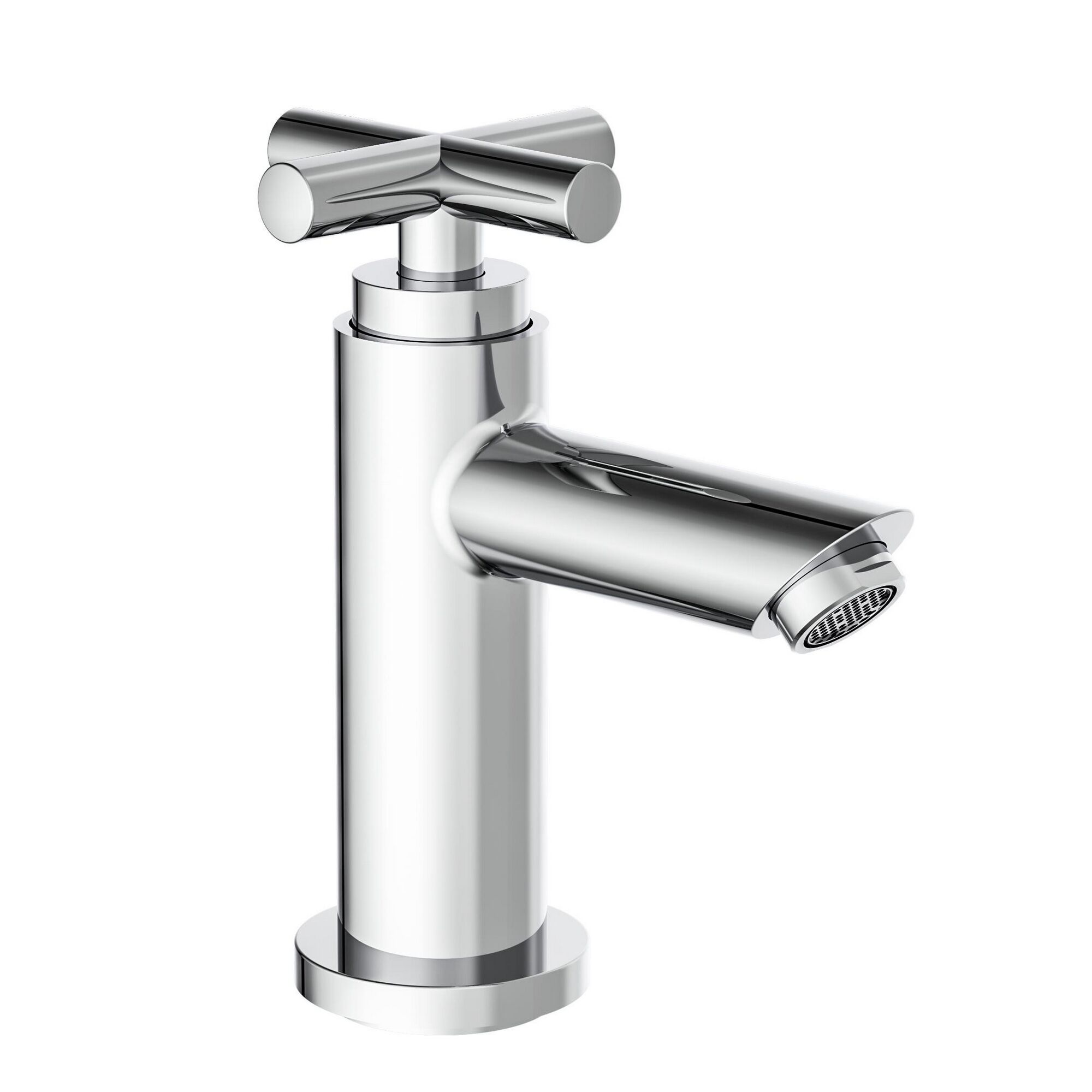 Chromfarbener Wasserhahn mit Kreuzgriff.
