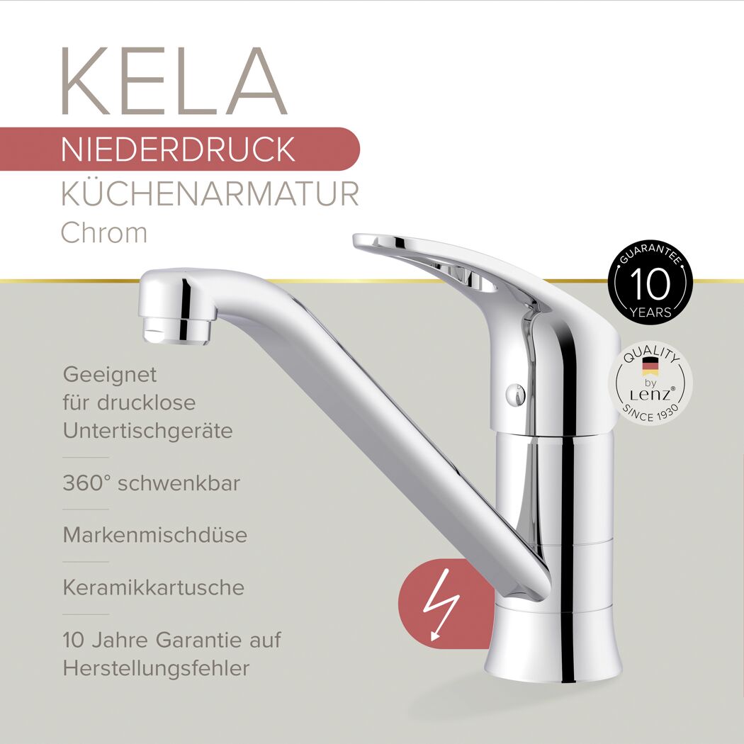 Kela Niederdruck-Spültischarmatur, chromfarben.