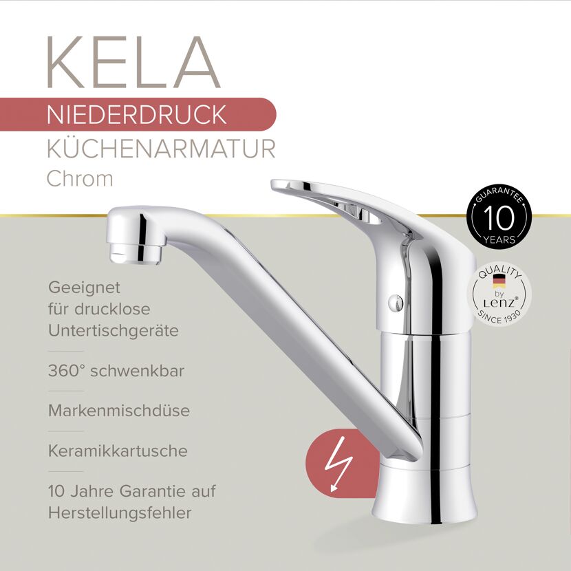Niederdruck-Spültischarmatur 'Kela' chromfarben schwenkbar 26 cm