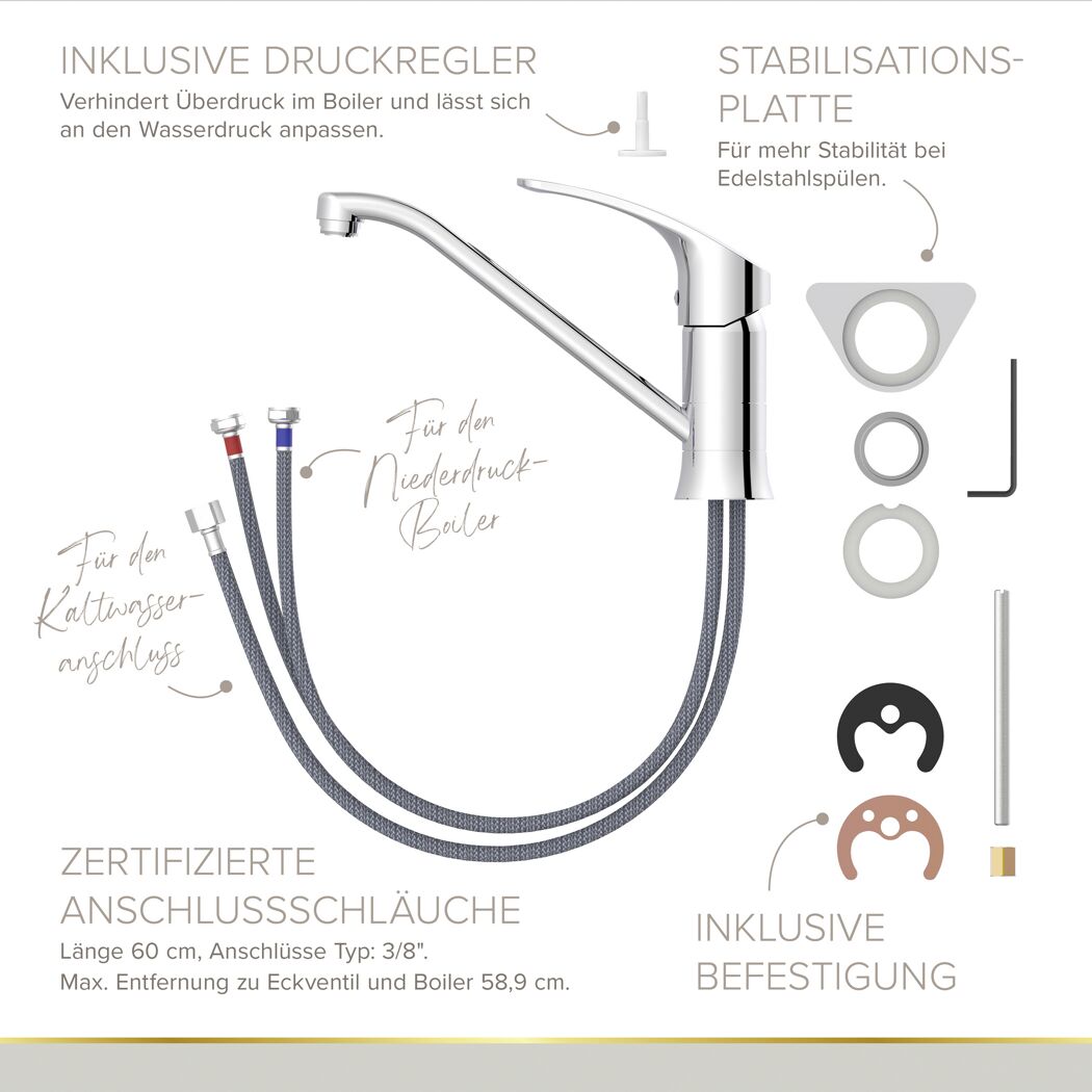 Niederdruck-Spültischarmatur 'Kela' chromfarben mit Zubehör