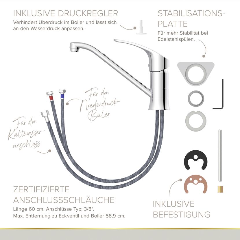 Niederdruck-Spültischarmatur 'Kela' chromfarben schwenkbar 26 cm