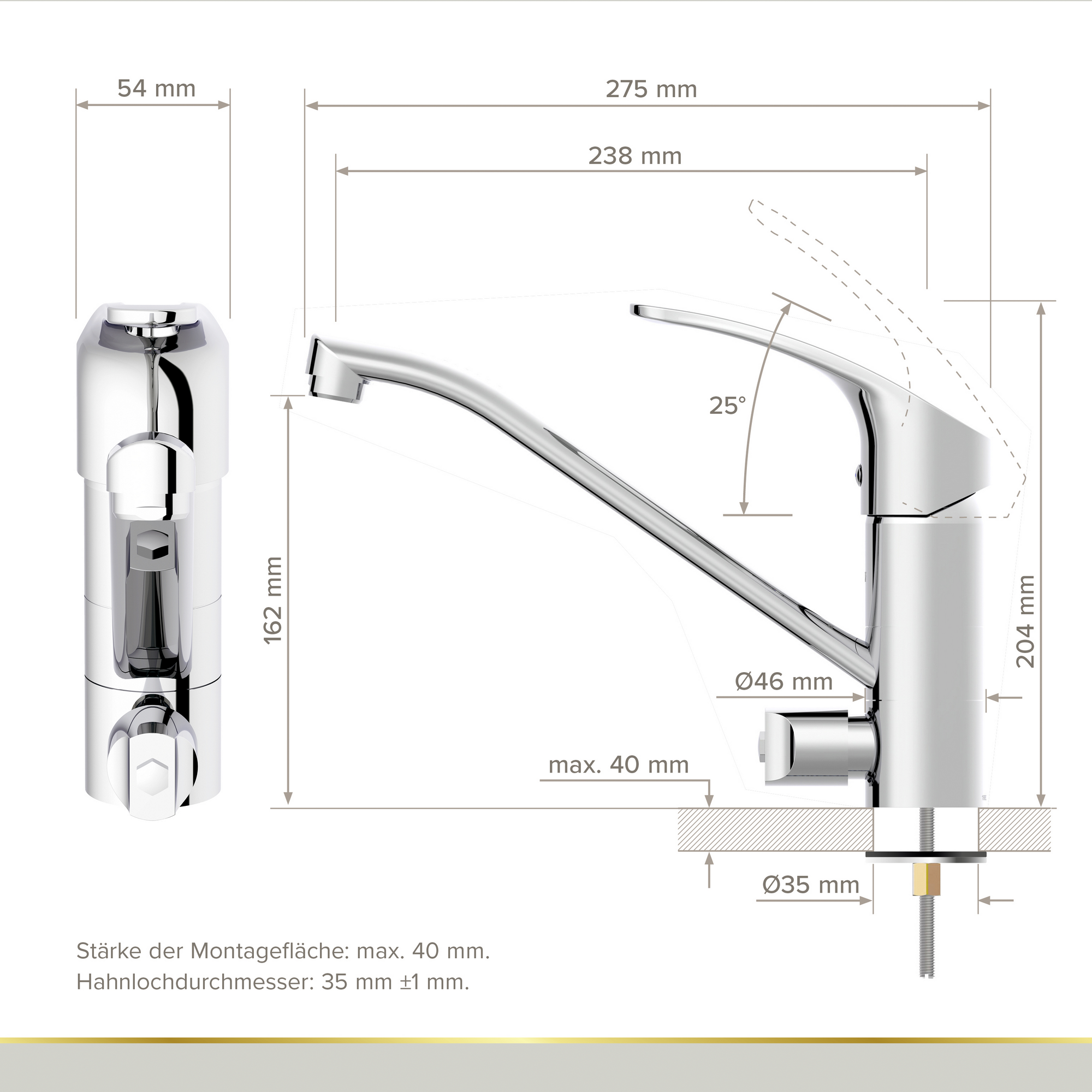 Spültischarmatur 'Kela' chromfarben 20,4 cm