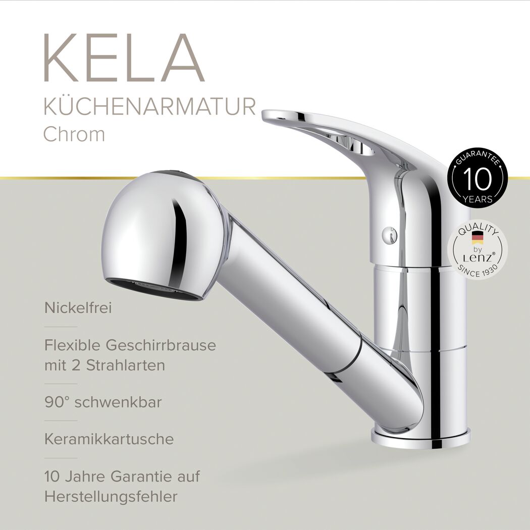 Kela Spültischarmatur chromfarben mit Geschirrbrause