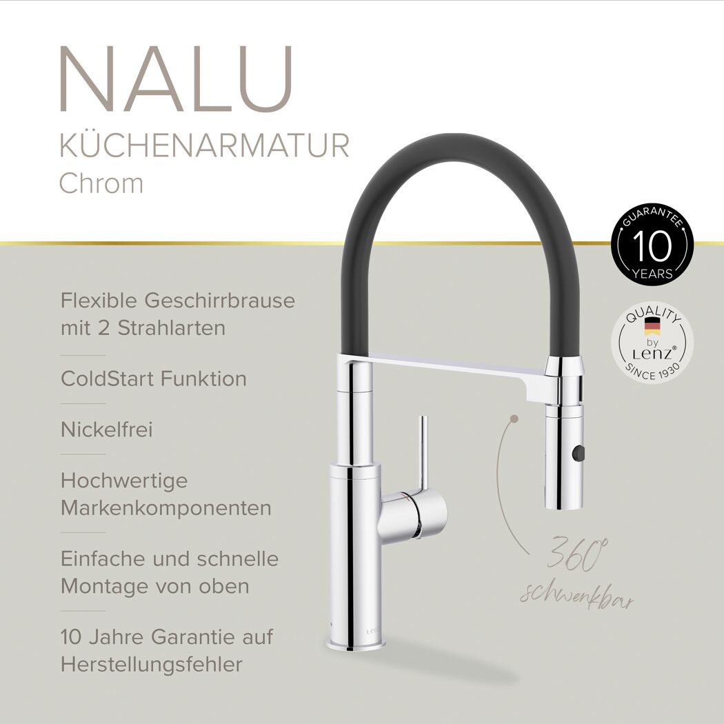 Küchenarmatur 'Nalu' chromfarben schwenkbar mit Pendelbrause 20,6 cm
