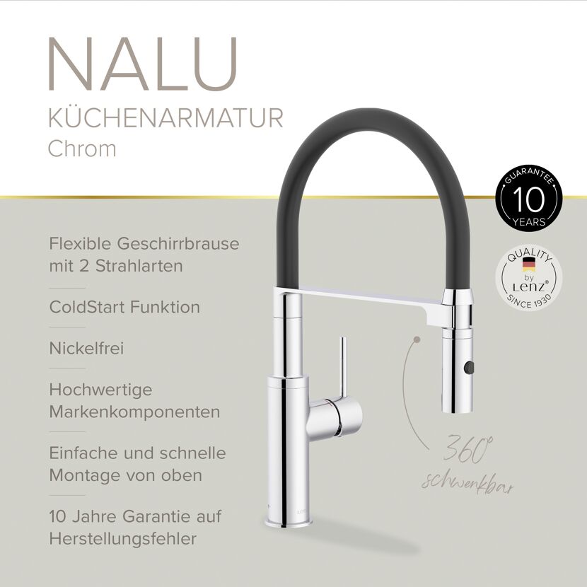 Spültischarmatur 'Nalu' chromfarben schwenkbar mit Pendelbrause 20,6 cm