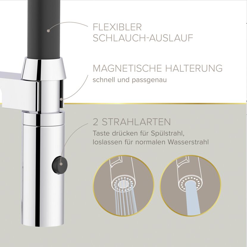 Spültischarmatur 'Nalu' chromfarben schwenkbar mit Pendelbrause 20,6 cm