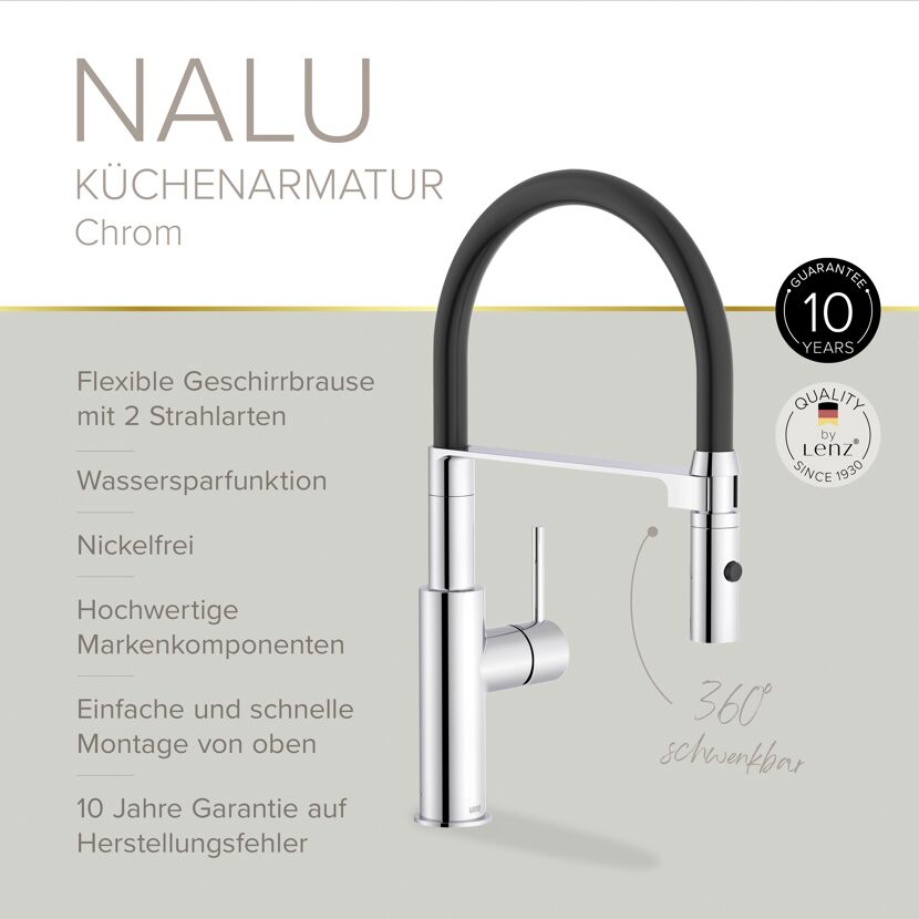 Spültischarmatur 'Nalu' herausziehbar verchromt/schwarz 42,7 cm