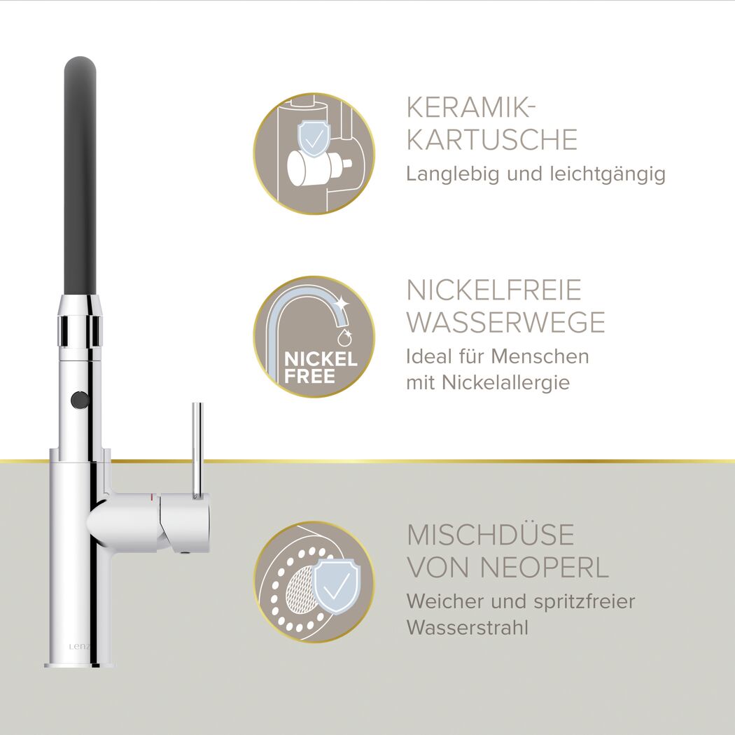 Küchenarmatur 'Nalu' chromfarben schwenkbar mit Pendelbrause 20,6 cm