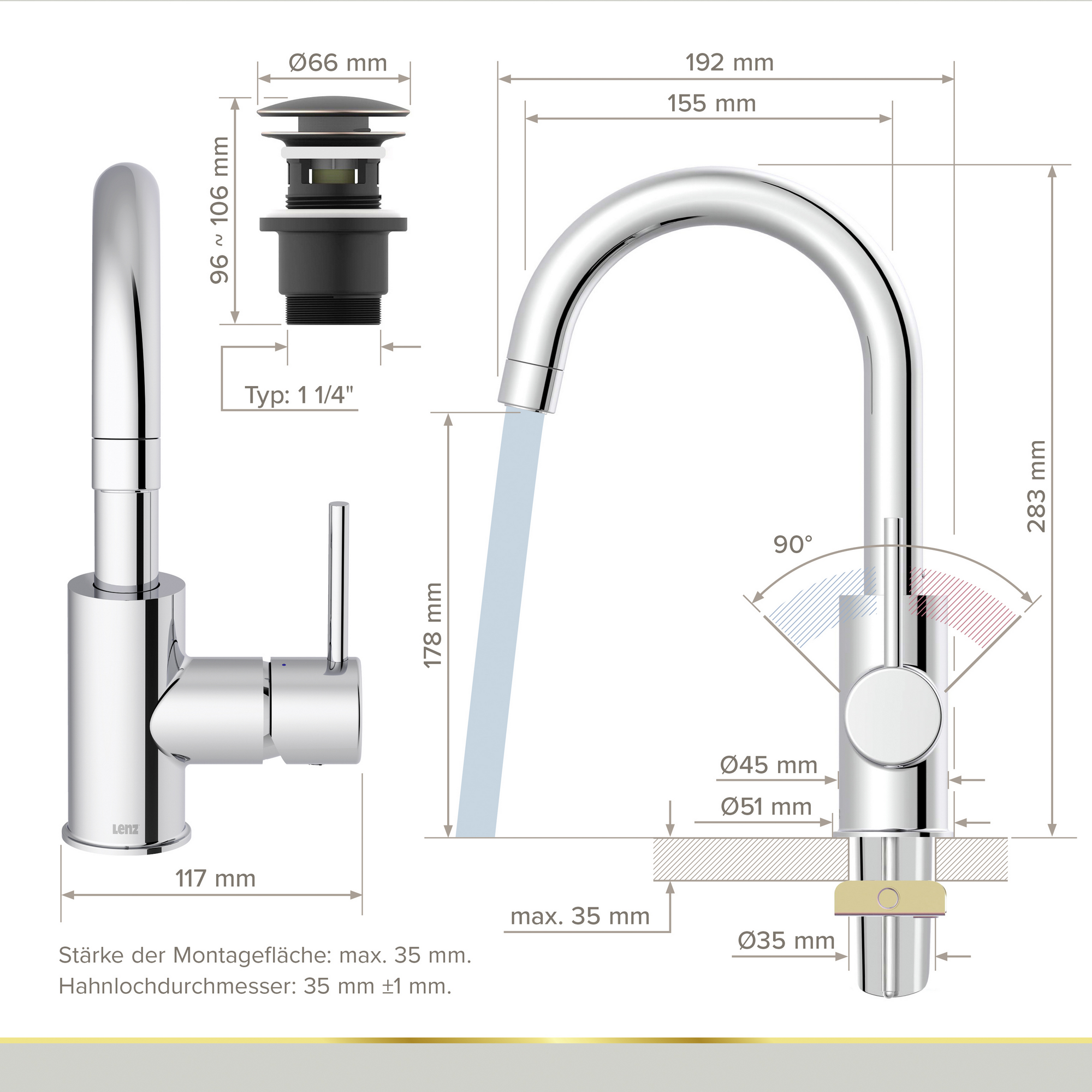 Waschtischarmatur 'Bow 2' chromfarben 28 cm
