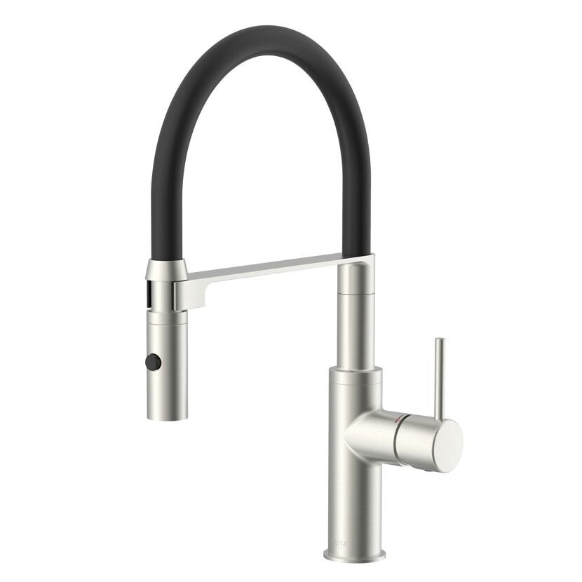 Spültischarmatur 'Nalu' nickelfarben schwenkbar mit Pendelbrause 26 cm