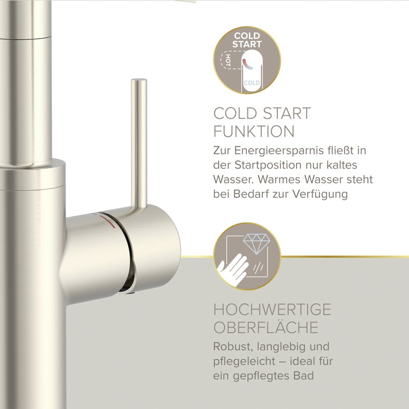 Spültischarmatur 'Nalu' nickelfarben schwenkbar mit Pendelbrause 26 cm
