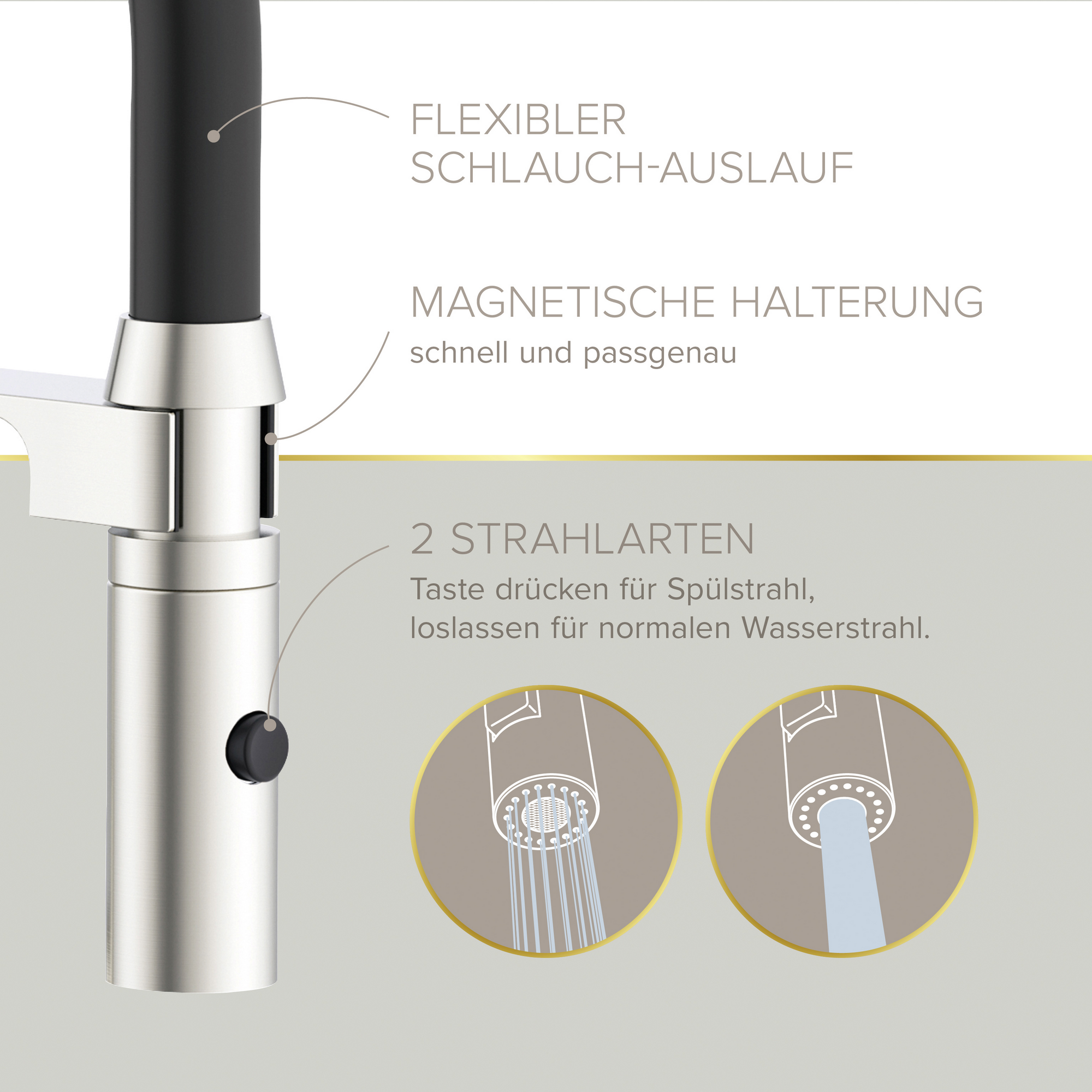 Spültischarmatur 'Nalu' herausziehbar nickelfarben/schwarz 42,7 cm