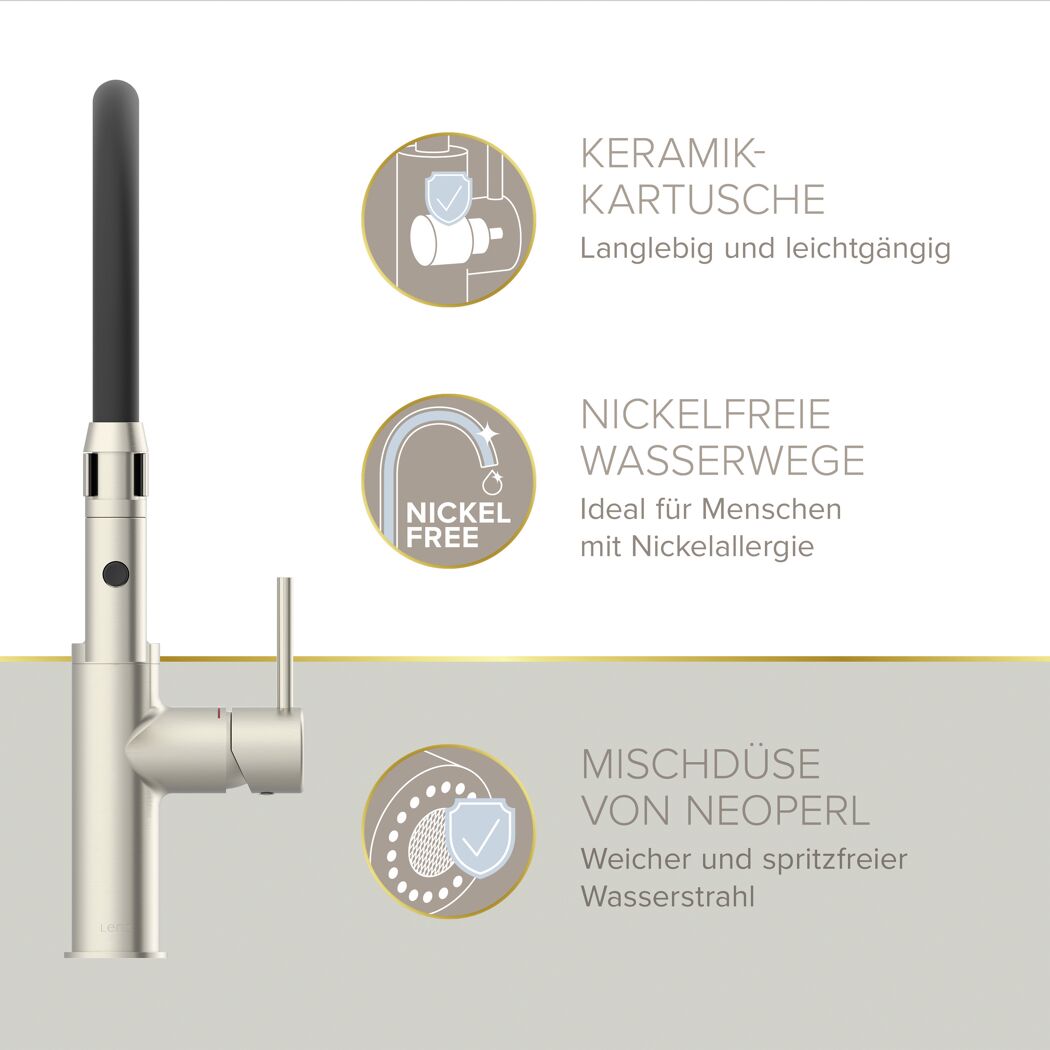 Küchenarmatur 'Nalu' nickelfarben schwenkbar mit Pendelbrause 26 cm