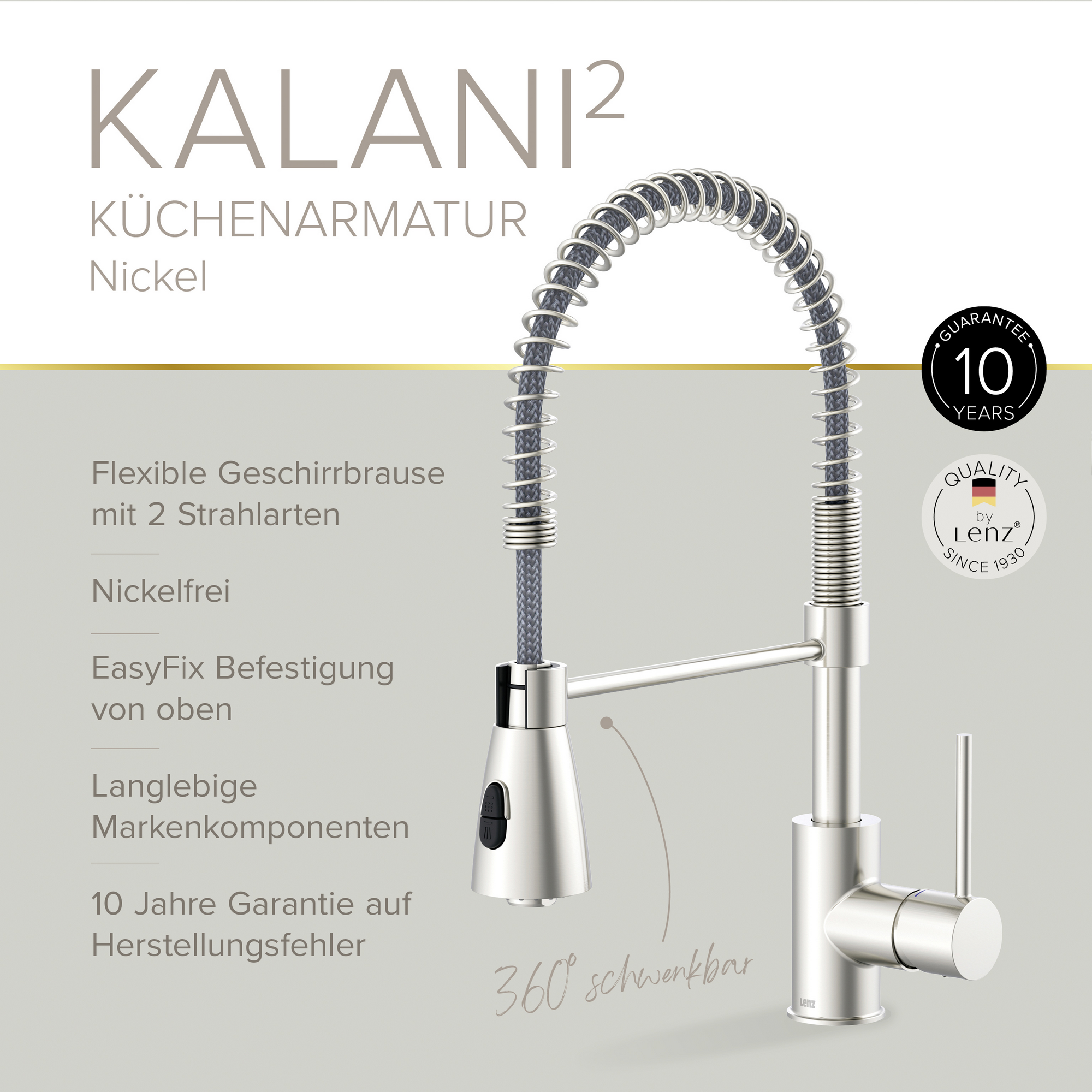 Spültischarmatur 'Kalani 2' herausziehbar nickelfarben 43,8 cm