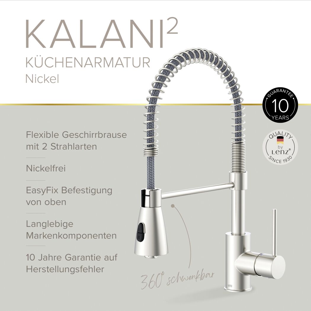 Küchenarmatur 'Kalani²' herausziehbar nickelfarben 43,8 cm