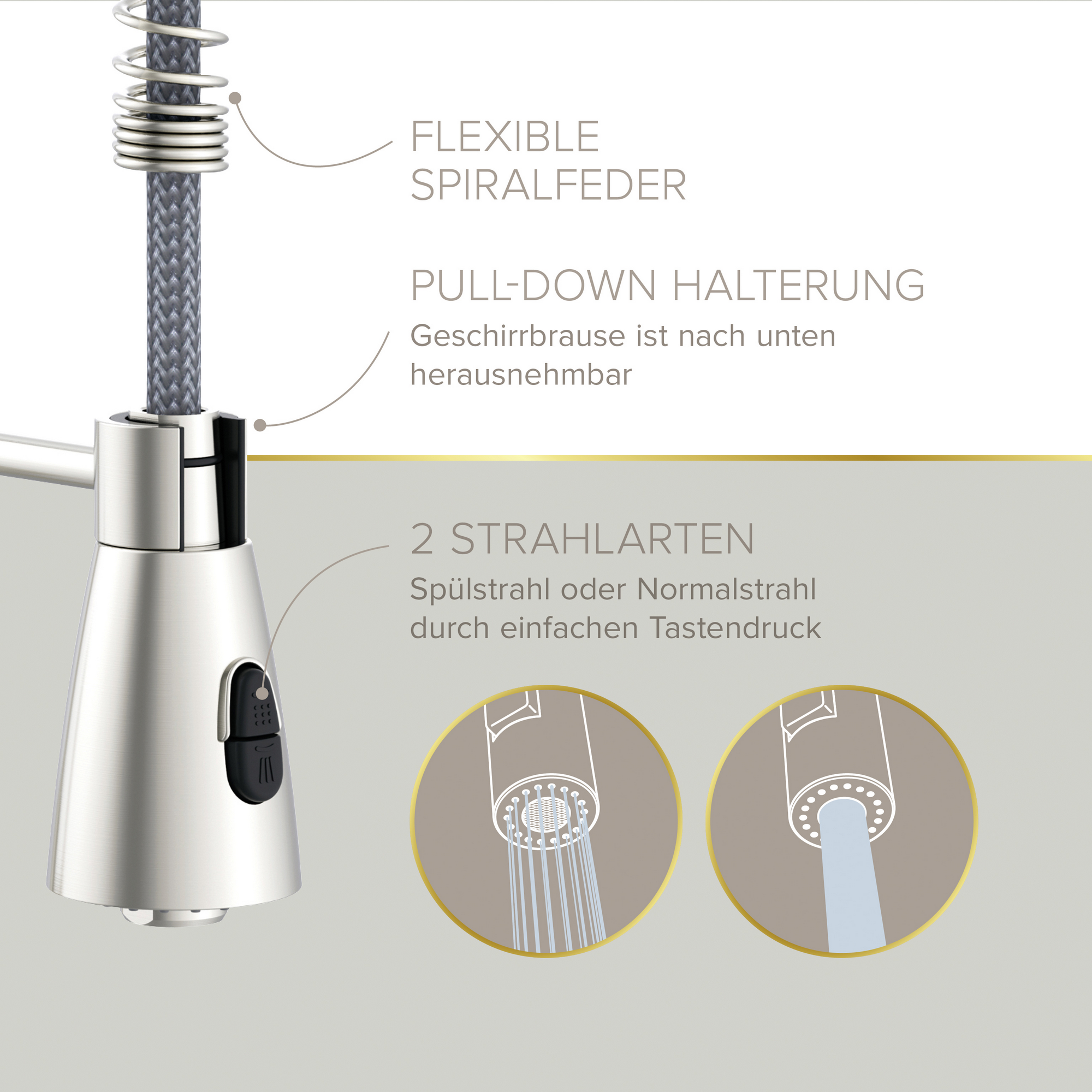 Spültischarmatur 'Kalani 2' herausziehbar nickelfarben 43,8 cm