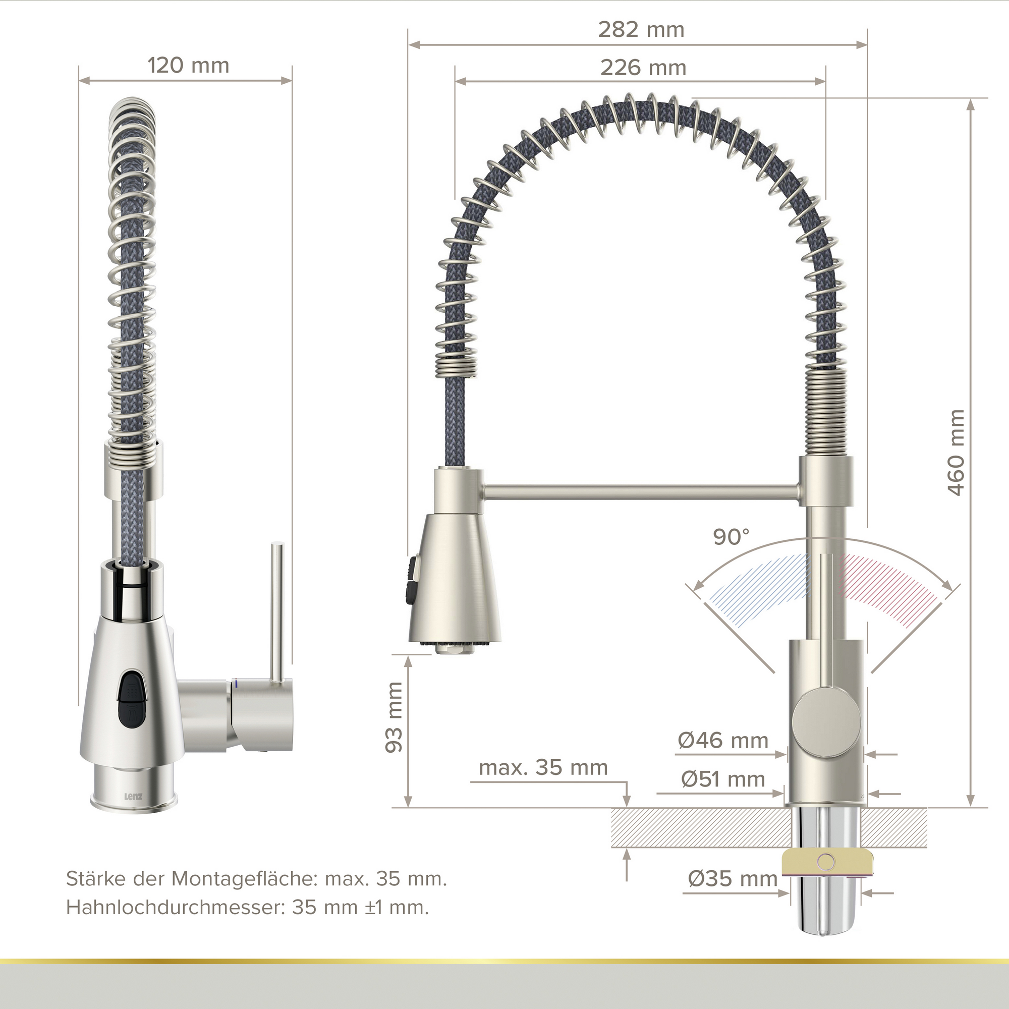 Spültischarmatur 'Kalani 2' herausziehbar nickelfarben 43,8 cm